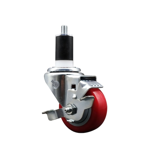 3'' Red Poly Swivel 1-1/2'' Expanding Stem Caster with Brake